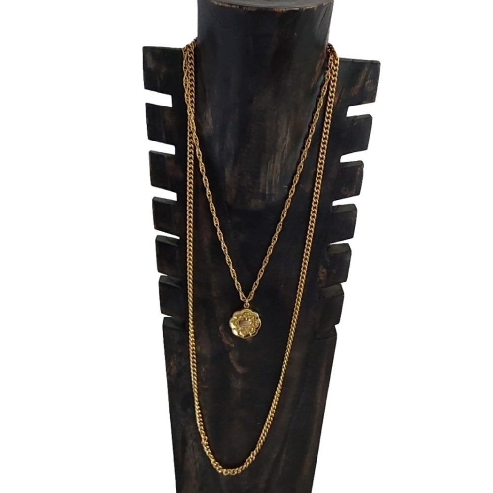 VINTAGE‎ FREIRICH DOUBLE STRANDS STAMPED YELLOW CHAIN 15" NECKLACE